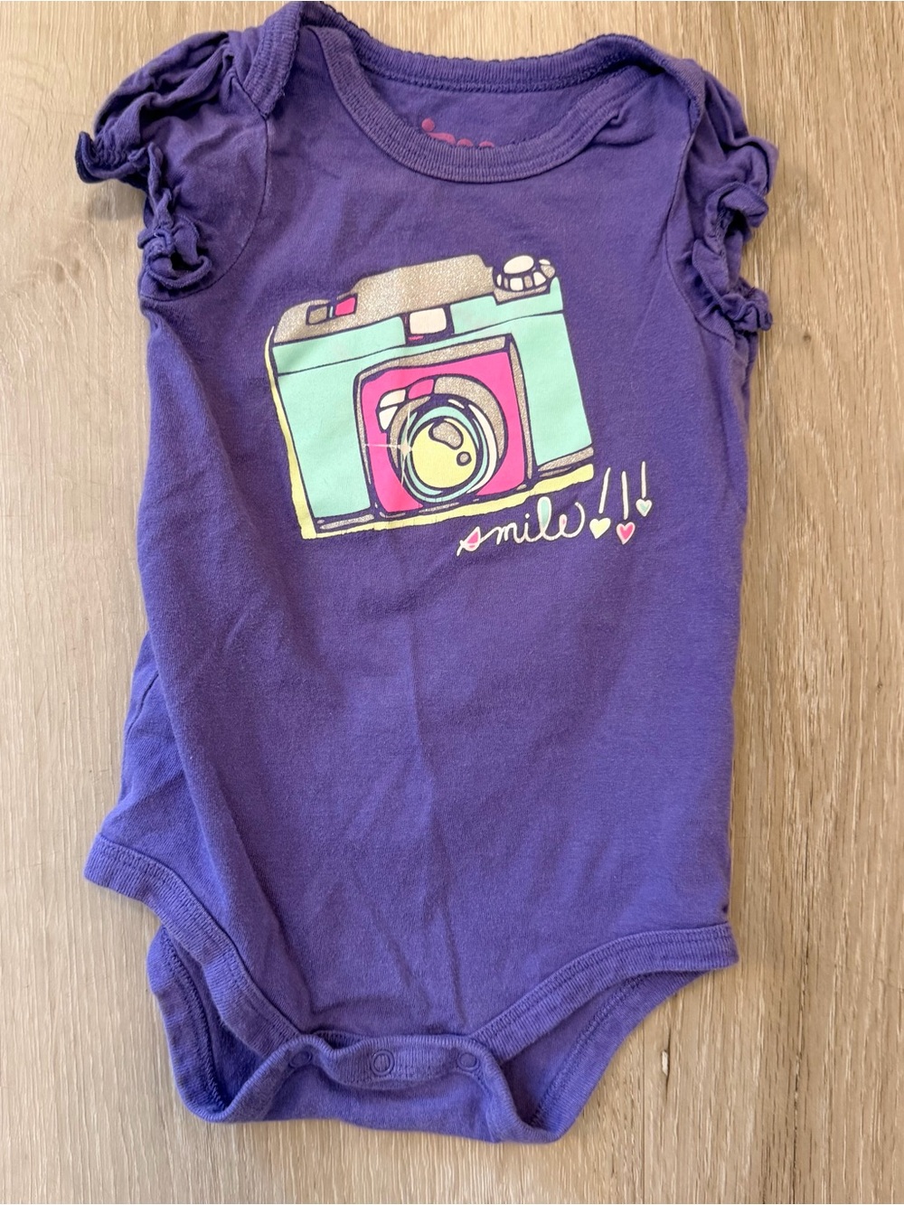 Y2K Aesthetic Circo Baby Girl Purple Flutter Sleeve Camera onesie
